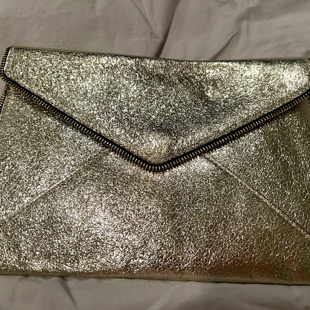 Rebecca Minkoff Metallic Gold Leather Clutch- New